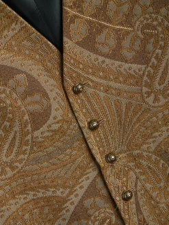 Favourbrook Gold Heathcote Paisley Single Breasted 6 Button Waistcoat- Waistcoats | Single Breasted Waistcoats