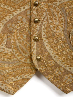 Favourbrook Gold Heathcote Paisley Single Breasted 6 Button Waistcoat- Waistcoats | Single Breasted Waistcoats