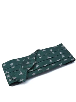 Favourbrook Green & Silver Bees Pleated Cummerbund & Bow Tie Set- Bow Ties & Cummerbund Sets