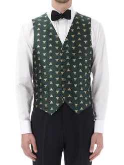Favourbrook Green Gold Bees Silk Single Breasted 6 Button Waistcoat- Waistcoats | Royal Ascot Waistcoats