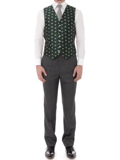 Favourbrook Green Gold Bees Silk Single Breasted 6 Button Waistcoat- Waistcoats | Royal Ascot Waistcoats