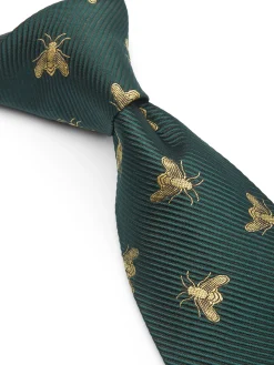 Favourbrook Green Gold Bees Silk Tie- Ties