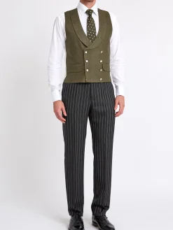 Favourbrook Green Padworth Linen Double Breasted 8 Button Shawl Lapel Waistcoat- Waistcoats | Shawl Lapel Waistcoats