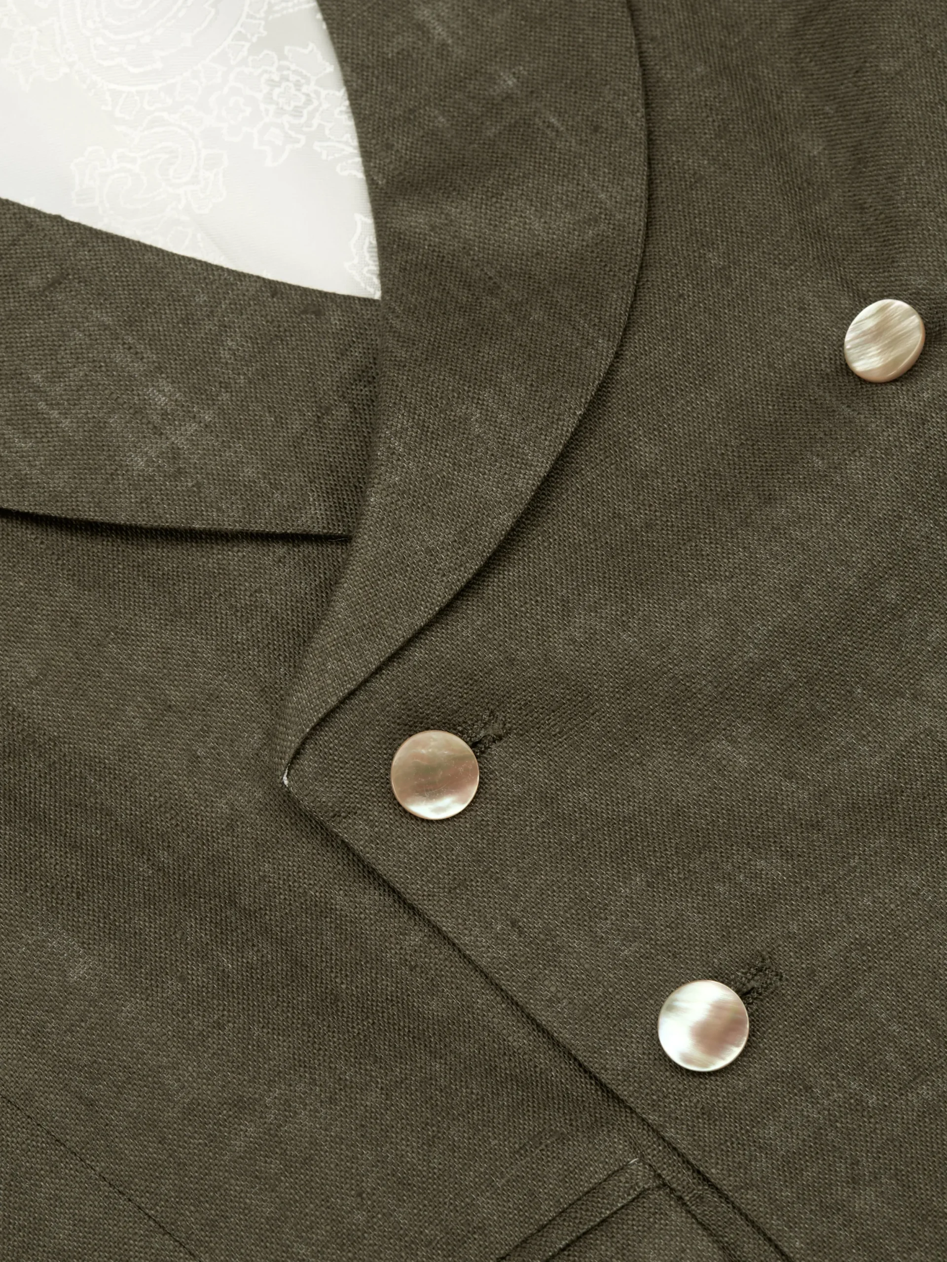 Favourbrook Green Padworth Linen Double Breasted 8 Button Shawl Lapel Waistcoat- Waistcoats | Shawl Lapel Waistcoats