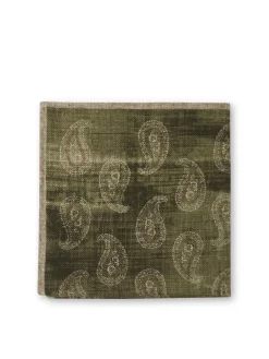 Favourbrook Green Shirburn Paisley Wool Pocket Square- Pocket Squares