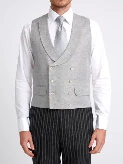 Favourbrook Grey Frampton Double Breasted 8 Button Shawl Lapel Waistcoat- Waistcoats | Shawl Lapel Waistcoats