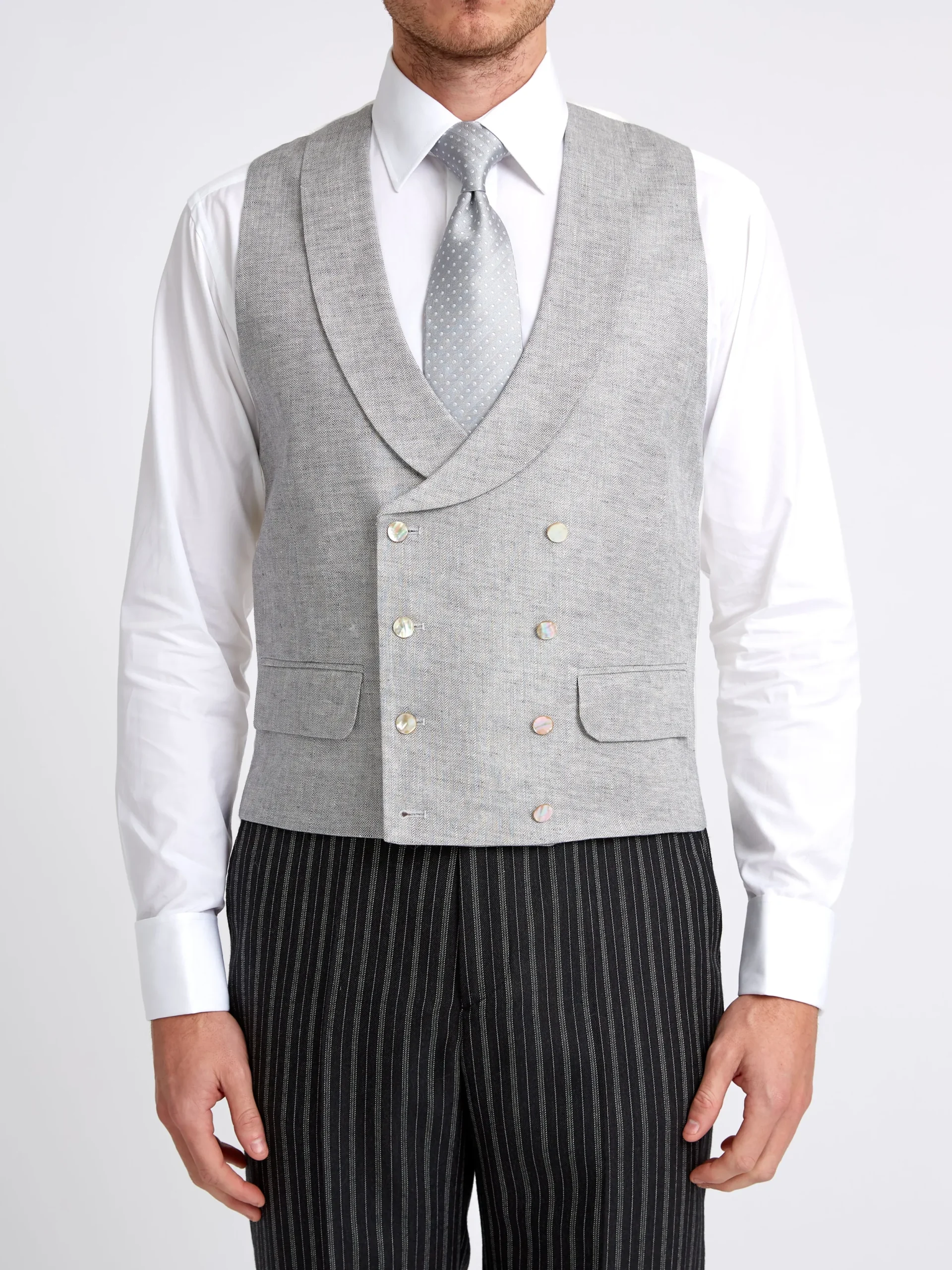Favourbrook Grey Frampton Double Breasted 8 Button Shawl Lapel Waistcoat- Waistcoats | Shawl Lapel Waistcoats