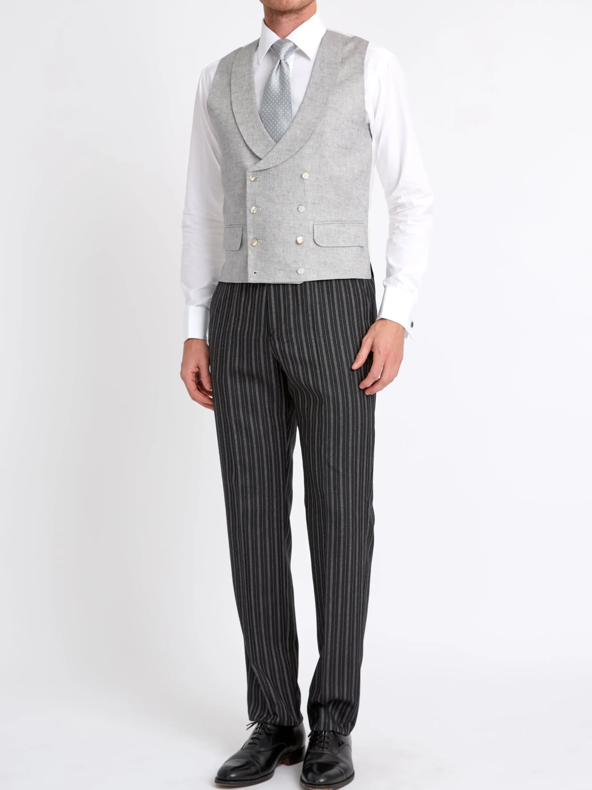Favourbrook Grey Frampton Double Breasted 8 Button Shawl Lapel Waistcoat- Waistcoats | Shawl Lapel Waistcoats