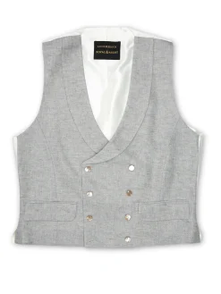 Favourbrook Grey Frampton Double Breasted 8 Button Shawl Lapel Waistcoat- Waistcoats | Shawl Lapel Waistcoats