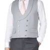 Favourbrook Grey Gabardine Wool Double Breasted 8 Button Shawl Lapel Waistcoat- Groomswear | Waistcoats