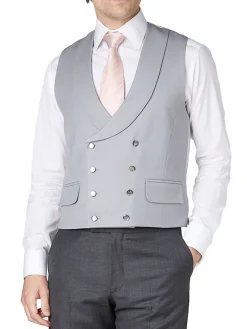 Favourbrook Grey Gabardine Wool Double Breasted 8 Button Shawl Lapel Waistcoat- Groomswear | Waistcoats