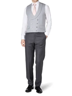 Favourbrook Grey Gabardine Wool Double Breasted 8 Button Shawl Lapel Waistcoat- Groomswear | Waistcoats