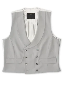 Favourbrook Grey Gabardine Wool Double Breasted 8 Button Shawl Lapel Waistcoat- Groomswear | Waistcoats