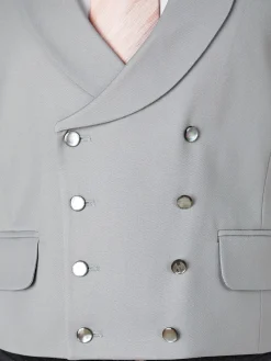 Favourbrook Grey Gabardine Wool Double Breasted 8 Button Shawl Lapel Waistcoat- Groomswear | Waistcoats