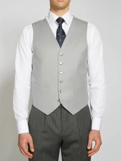 Favourbrook Grey Gabardine Wool Single Breasted 6 Button Waistcoat- Groomswear | Wedding Attire