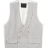 Favourbrook Grey Jeffries Linen Double Breasted 8 Button Shawl Lapel Waistcoat- Waistcoats | Shawl Lapel Waistcoats
