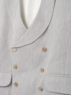 Favourbrook Grey Jeffries Linen Double Breasted 8 Button Shawl Lapel Waistcoat- Waistcoats | Shawl Lapel Waistcoats