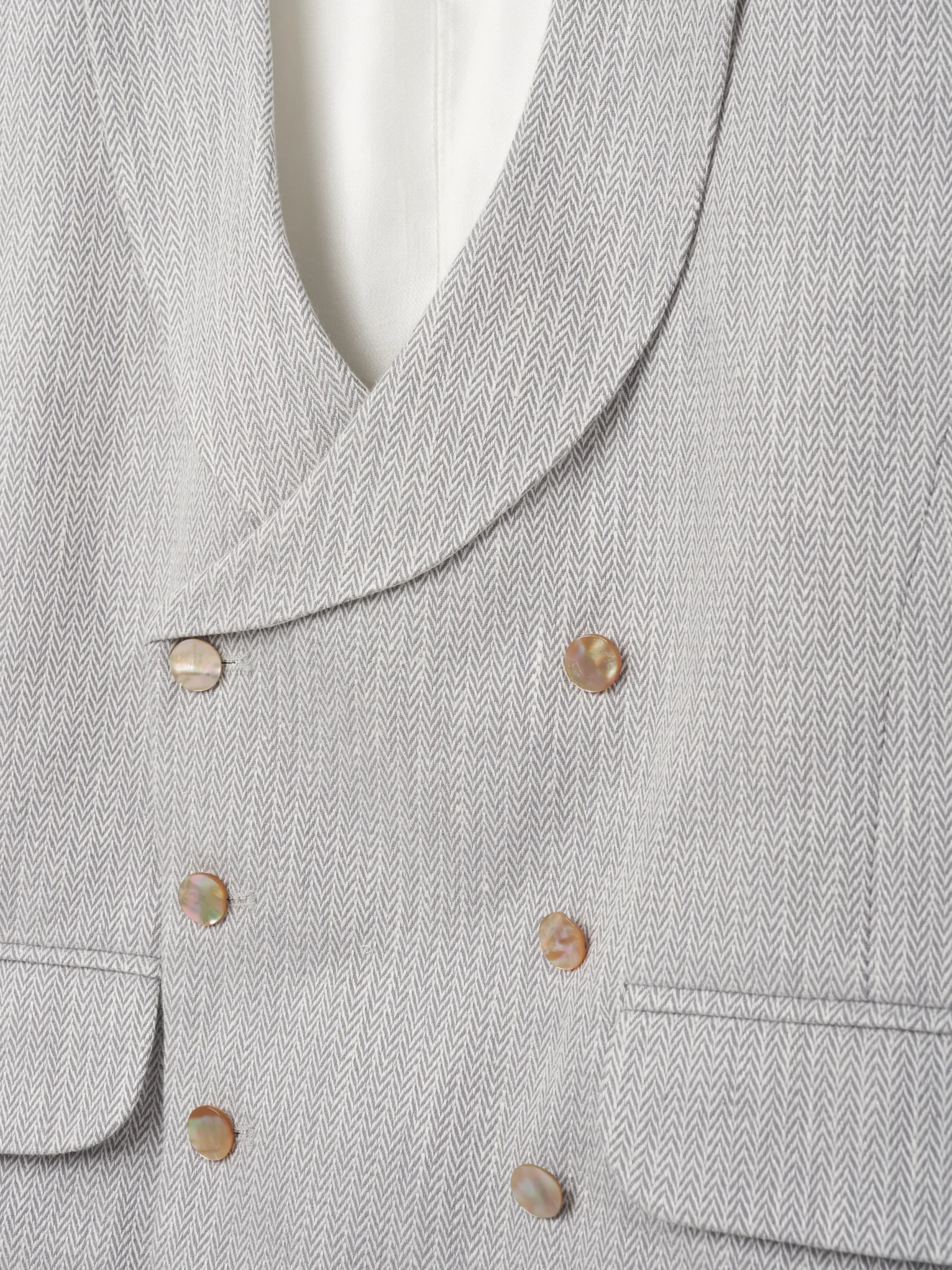 Favourbrook Grey Jeffries Linen Double Breasted 8 Button Shawl Lapel Waistcoat- Waistcoats | Shawl Lapel Waistcoats