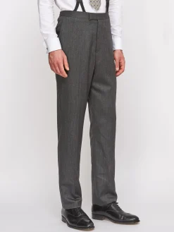 Favourbrook Grey Norfolk Herringbone High Waisted Flat Front Trousers- Royal Ascot | Wedding Attire