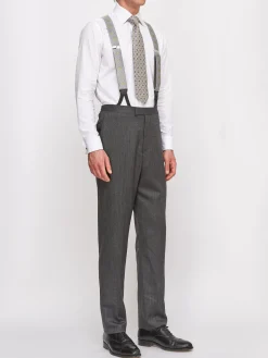 Favourbrook Grey Norfolk Herringbone High Waisted Flat Front Trousers- Royal Ascot | Wedding Attire