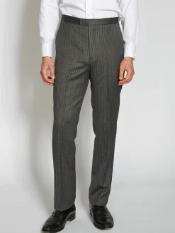 Favourbrook Grey Westminster Stripe Wool High Waisted Flat Front Trouser- Wedding Attire | Trousers