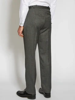 Favourbrook Grey Westminster Stripe Wool High Waisted Flat Front Trouser- Wedding Attire | Trousers
