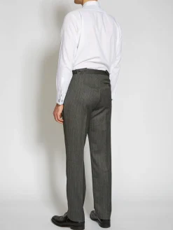 Favourbrook Grey Westminster Stripe Wool High Waisted Flat Front Trouser- Wedding Attire | Trousers