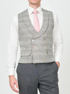 Favourbrook Grey Wetherby Double Breasted 8 Button Shawl Lapel Waistcoat- Waistcoats | Shawl Lapel Waistcoats