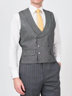 Favourbrook Grey Wilton Cashmere Double Breasted 8 Button Shawl Lapel Waistcoat- Waistcoats | Shawl Lapel Waistcoats