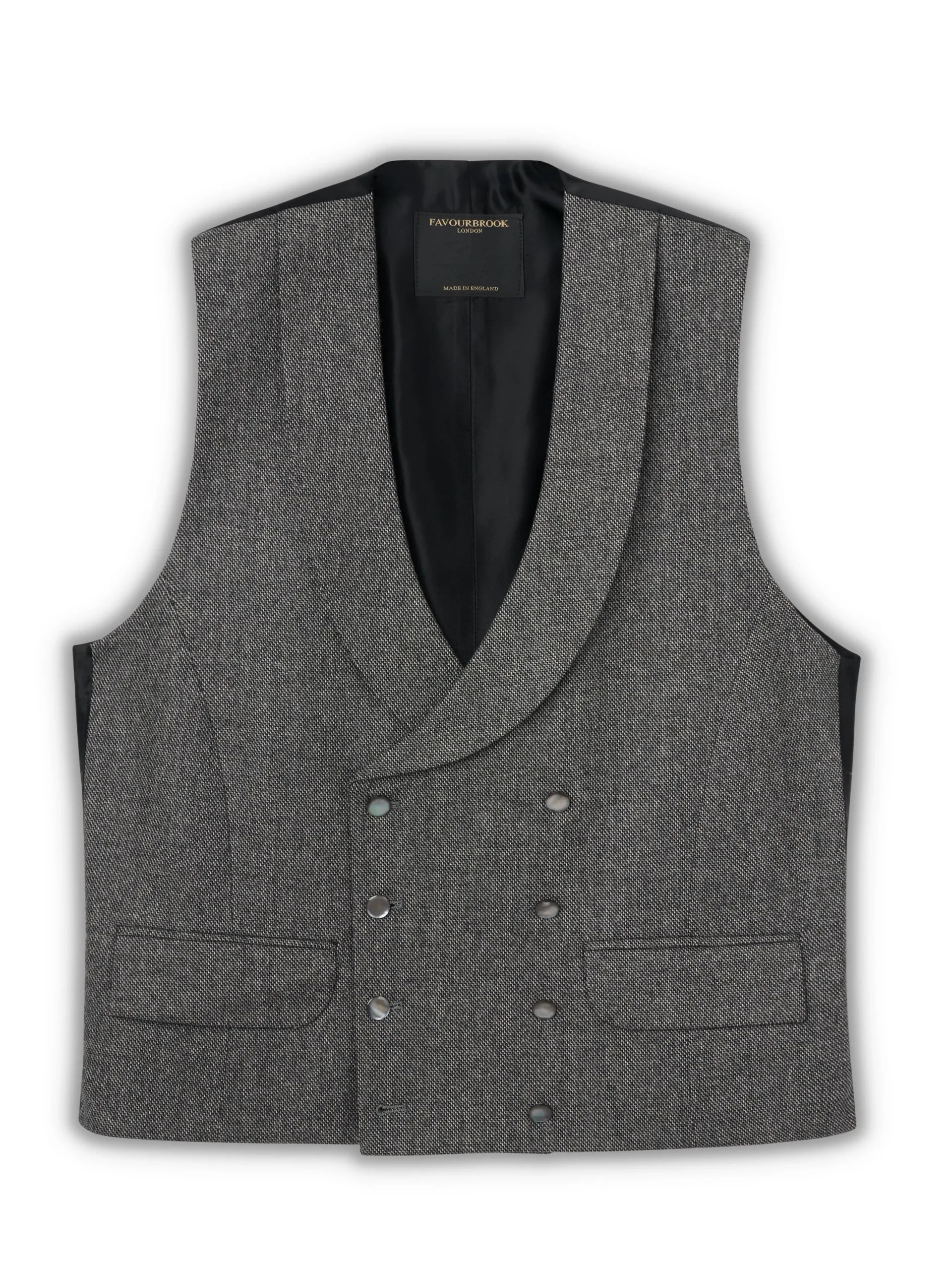 Favourbrook Grey Wilton Cashmere Double Breasted 8 Button Shawl Lapel Waistcoat- Waistcoats | Shawl Lapel Waistcoats