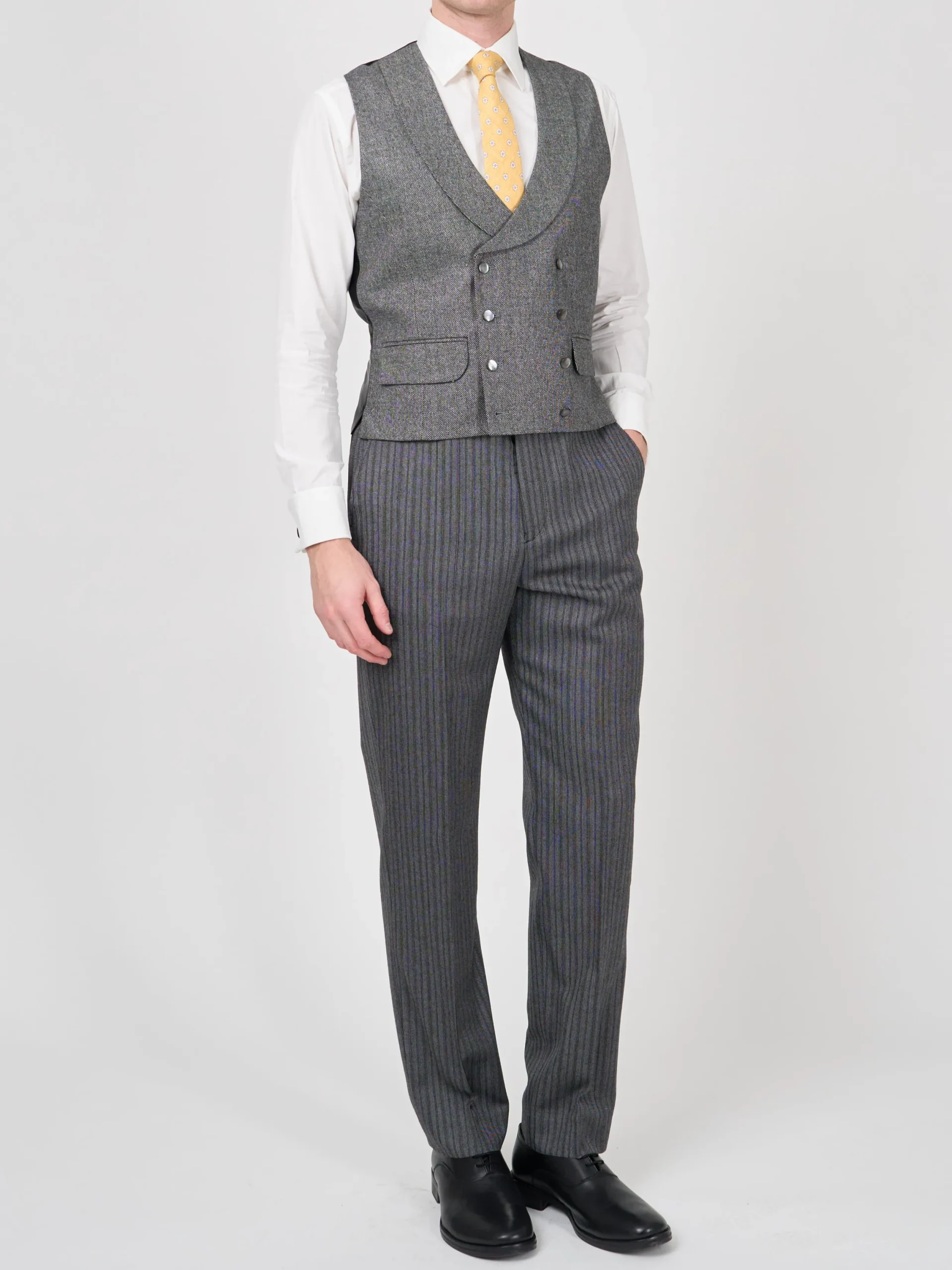 Favourbrook Grey Wilton Cashmere Double Breasted 8 Button Shawl Lapel Waistcoat- Waistcoats | Shawl Lapel Waistcoats