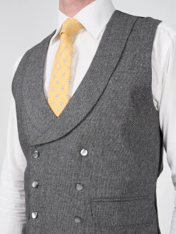 Favourbrook Grey Wilton Cashmere Double Breasted 8 Button Shawl Lapel Waistcoat- Waistcoats | Shawl Lapel Waistcoats