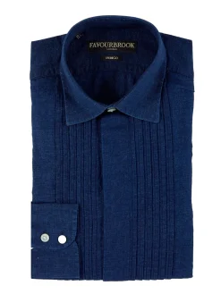 Favourbrook Indigo Rockwell Linen Pleated Pintuck Dress Shirt- Shirts