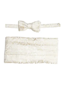 Favourbrook Ivory Albert Silk Pleated Cummerbund & Bow Tie Set- Bow Ties & Cummerbund Sets