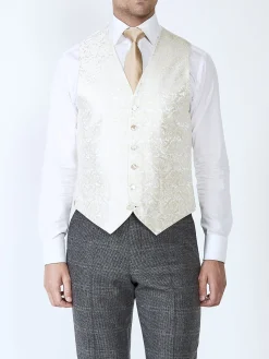 Favourbrook Ivory Albert Silk Single Breasted 6 Button Waistcoat- Groomswear | Waistcoats