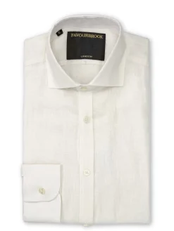 Favourbrook Ivory Colne Linen Cutaway Collar Shirt- Shirts