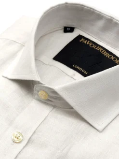 Favourbrook Ivory Colne Linen Cutaway Collar Shirt- Shirts