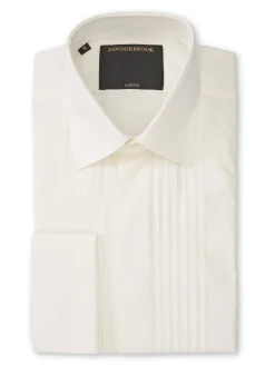 Favourbrook Ivory Poplin Cotton Pleated Pintuck Dress Shirt- Shirts
