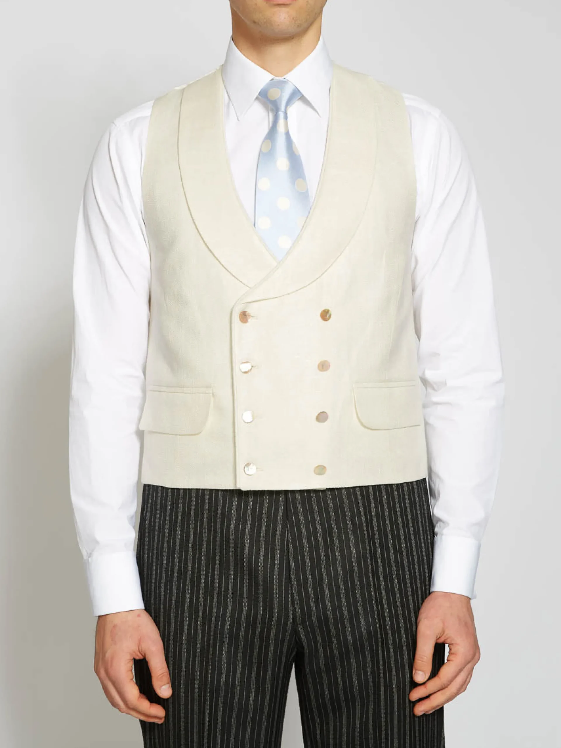 Favourbrook Ivory Randwick Double Breasted 8 Button Shawl Lapel Piped Waistcoat- Waistcoats | Royal Ascot Waistcoats