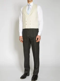 Favourbrook Ivory Randwick Double Breasted 8 Button Shawl Lapel Piped Waistcoat- Waistcoats | Royal Ascot Waistcoats