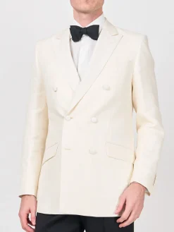Favourbrook Ivory Randwick Linen Double Breasted Dinner Jacket- Occasionwear | Dinner Jackets