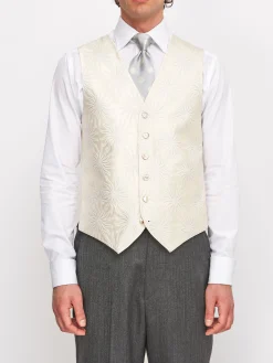 Favourbrook Ivory Starburst Silk Wool Single Breasted 6 Button Waistcoat- Waistcoats | Patterned Waistcoats