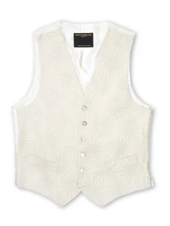 Favourbrook Ivory Starburst Silk Wool Single Breasted 6 Button Waistcoat- Waistcoats | Patterned Waistcoats