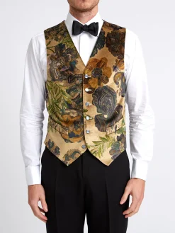 Favourbrook Jeffrey Rose Tree Garden Cotton Single Breasted 6 Button Waistcoat- Waistcoats | Single Breasted Waistcoats