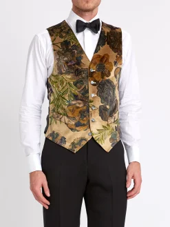 Favourbrook Jeffrey Rose Tree Garden Cotton Single Breasted 6 Button Waistcoat- Waistcoats | Single Breasted Waistcoats