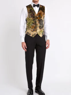 Favourbrook Jeffrey Rose Tree Garden Cotton Single Breasted 6 Button Waistcoat- Waistcoats | Single Breasted Waistcoats
