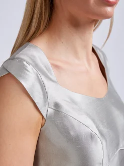 Favourbrook Josephine Dress Grey Plain Silk Shantung-Women Dresses