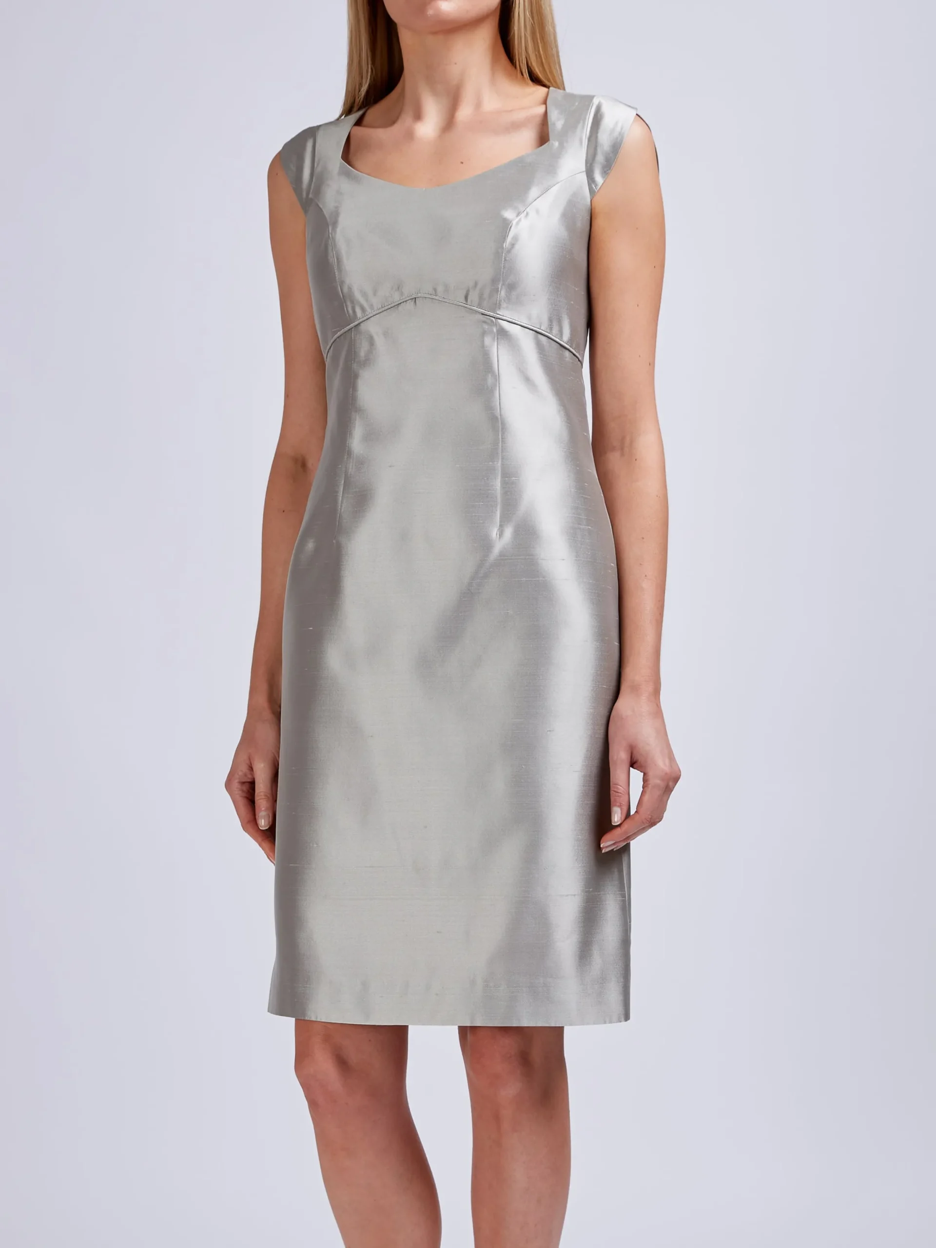 Favourbrook Josephine Dress Grey Plain Silk Shantung-Women Dresses