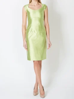 Favourbrook Josephine Dress Lime Plain Shantung-Women Dresses