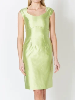 Favourbrook Josephine Dress Lime Plain Shantung-Women Dresses